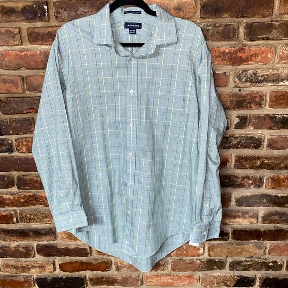 Lands' End Green Plaid Long Sleeve Button Down Shirt Men's Size 17-33 - Picture 1 of 6